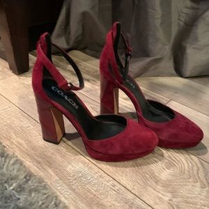 COACH Chrystie platform RED Suede patchwork heel